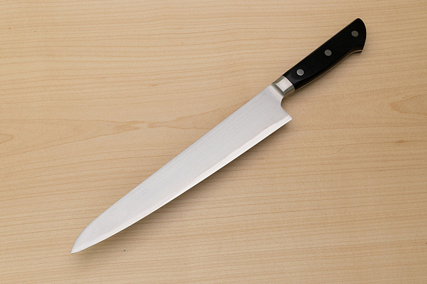 Tetsuhiro VG10 Kasumi nagashi Damascus Sujihiki knife 240mm (9.5") Black paper micarta Tetsuhiro VG10 Kasumi nagashi Damascus Sujihiki knife 240mm (9.5") Black paper micarta