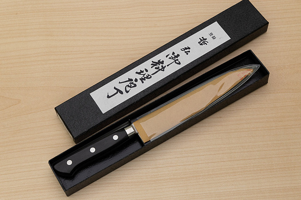 Tetsuhiro Blue Super Petty knife 150mm (6") Black paper micarta Tetsuhiro Blue Super Petty knife 150mm (6") Black paper micarta