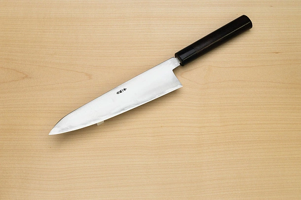 Goko Hamono Shimosanokuni Kogetsu White steel 1 Hon-yaki Gyuto knife 240 mm (9.5") Rosewood handle Goko Hamono Shimosanokuni Kogetsu White steel 1 Hon-yaki Gyuto knife 240 mm (9.5") Rosewood handle