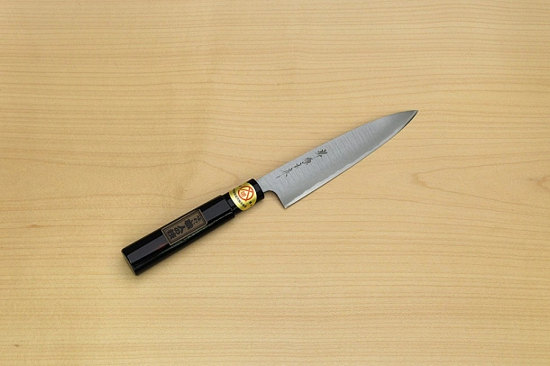 Sakai Genkichi Warikomi White steel 3 Petty knife 150mm (5.9) Magnolia Wood with Akebono-Nuri Urushi Lacque Sakai Genkichi Warikomi White steel 3 Petty knife 150mm (5.9) Magnolia Wood with Akebono-Nuri Urushi Lacque
