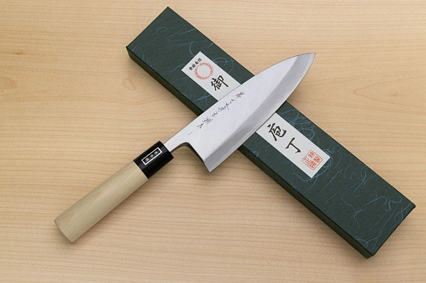 Sakai Genkichi White steel 2 Deba Knife 165 (6.5) Magnolia Wood handle with buffalo horn