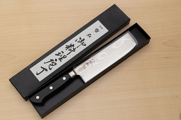 Tetsuhiro VG10 Damascus Nakiri vegetable knife 160mm (6.3") Black paper micarta