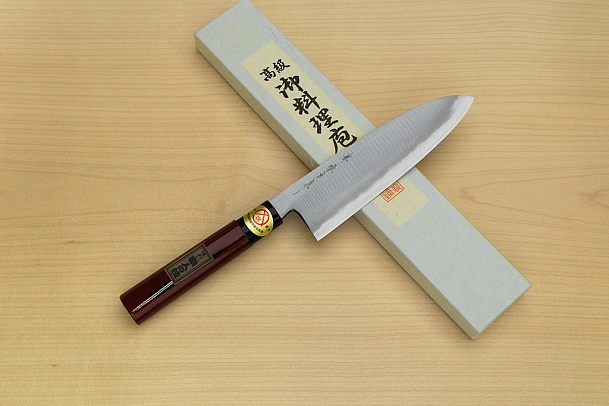 Sakai Genkichi Warikomi White steel 2 Santoku knife 180mm (7.1) Magnolia Wood with  Negoro-Nuri Urushi Lacque