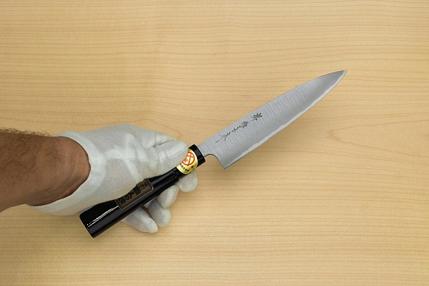 Sakai Genkichi Warikomi White steel 3 Petty knife 150mm (5.9) Magnolia Wood with Akebono-Nuri Urushi Lacque Sakai Genkichi Warikomi White steel 3 Petty knife 150mm (5.9) Magnolia Wood with Akebono-Nuri Urushi Lacque