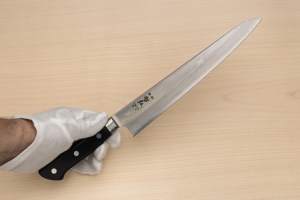 Tetsuhiro VG10 Damascus Sujihiki knife 240mm (9.5") Black paper micarta