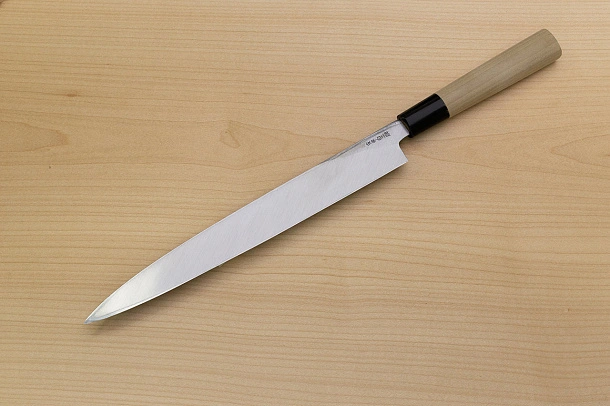 Sakai Genkichi White steel 2 Yanagiba Sashimi Knife 270 (10.6) Magnolia Wood handle with buffalo horn Sakai Genkichi White steel 2 Yanagiba Sashimi Knife 270 (10.6) Magnolia Wood handle with buffalo horn