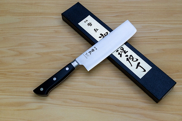 Tetsuhiro Super Gold 2 Nakiri vegetable knife 160mm (6.3") Black paper micarta