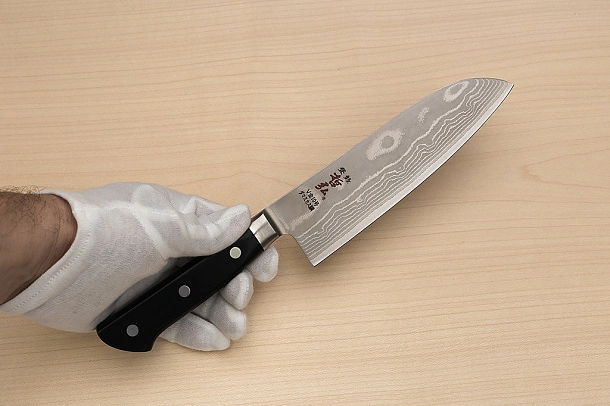 Tetsuhiro VG10 Damascus Santoku knife 170mm (6.7") Black paper micarta Tetsuhiro VG10 Damascus Santoku knife 170mm (6.7") Black paper micarta