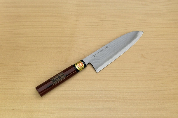 Sakai Genkichi Warikomi White steel 2 Santoku knife 180mm (7.1) Magnolia Wood with  Negoro-Nuri Urushi Lacque
