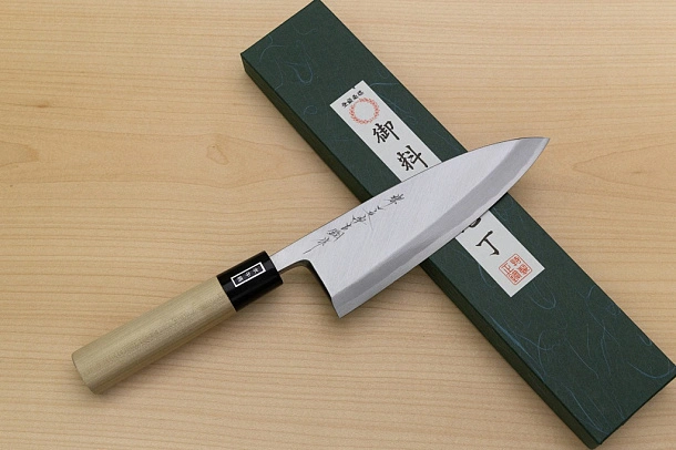Sakai Genkichi White steel 2 Deba Knife 180mm Magnolia Wood handle with buffalo horn