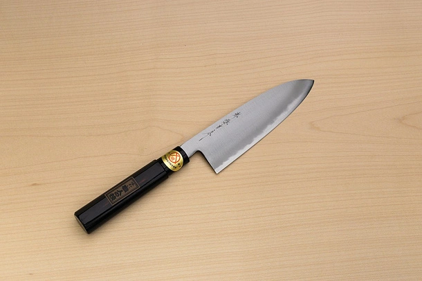 Sakai Genkichi Warikomi White steel 2 Santoku knife 180mm (7.1) Magnolia Wood with Akebono-Nuri Urushi Lacque