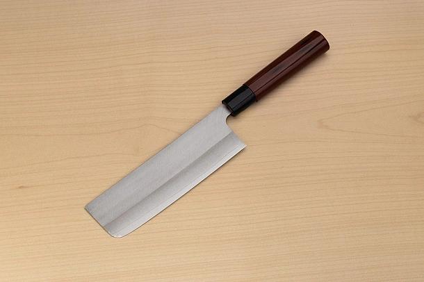Sakai Genkichi Warikomi AUS8 Nakiri vegetable knife 165mm (6.5) Magnolia Wood with  Negoro-Nuri Urushi Lacque