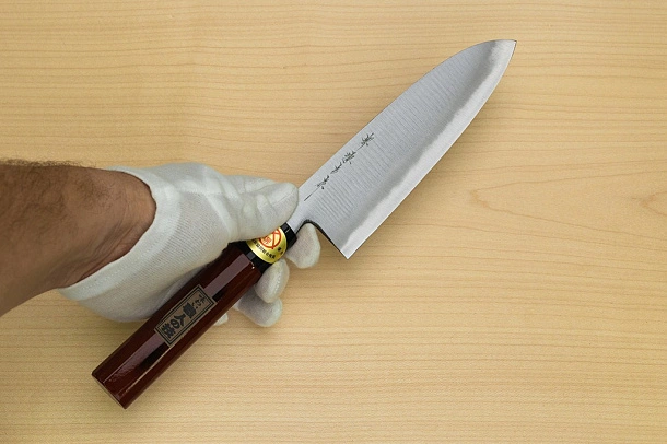 Sakai Genkichi Warikomi White steel 2 Santoku knife 180mm (7.1) Magnolia Wood with  Negoro-Nuri Urushi Lacque