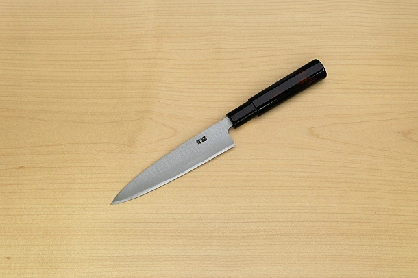 Sakai Genkichi Warikomi White steel 3 Petty knife 150mm (5.9) Magnolia Wood with Akebono-Nuri Urushi Lacque Sakai Genkichi Warikomi White steel 3 Petty knife 150mm (5.9) Magnolia Wood with Akebono-Nuri Urushi Lacque