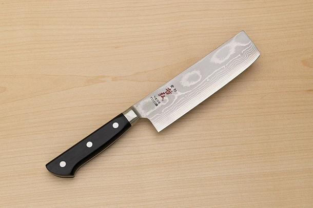Tetsuhiro VG10 Damascus Nakiri vegetable knife 160mm (6.3") Black paper micarta