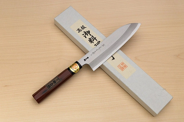 Sakai Genkichi Warikomi Blue steel 2 Santoku knife 180mm (7.1) Magnolia Wood with  Negoro-Nuri Urushi Lacque