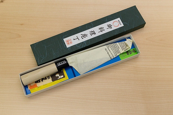 Sakai Genkichi White steel 2 Deba Knife 165 (6.5) Magnolia Wood handle with buffalo horn Sakai Genkichi White steel 2 Deba Knife 165 (6.5) Magnolia Wood handle with buffalo horn