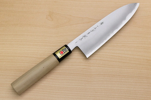 Sakai Genkichi White steel 2 Santoku 180 (7.1) Magnolia Wood handle with buffalo horn Sakai Genkichi White steel 2 Santoku 180 (7.1) Magnolia Wood handle with buffalo horn