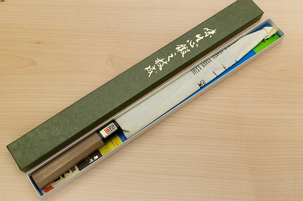 Sakai Genkichi Blue steel 2 Yanagiba Sashimi Knife 300 (11.8) Magnolia Wood handle with buffalo horn