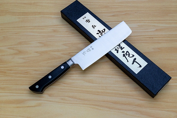 Tetsuhiro Blue steel 2 Nakiri vegetable knife 160mm (6.3") Black paper micarta