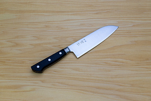 Tetsuhiro Blue Super Santoku knife 170mm (6.7") Black paper micarta