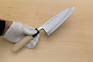 Sakai Genkichi White steel 2 Deba Knife 165 (6.5) Magnolia Wood handle with buffalo horn